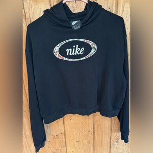 Nike Women’s Black Floral Crop Hoodie Sweatshirt Pullover Medium